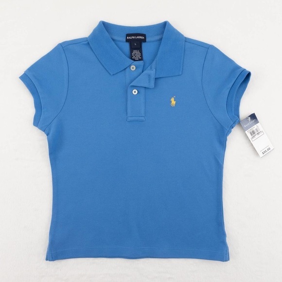 NWT Ralph Lauren Stretch Mesh Polo Shirt Girl's Large (12-14) Blue - Picture 1 of 7